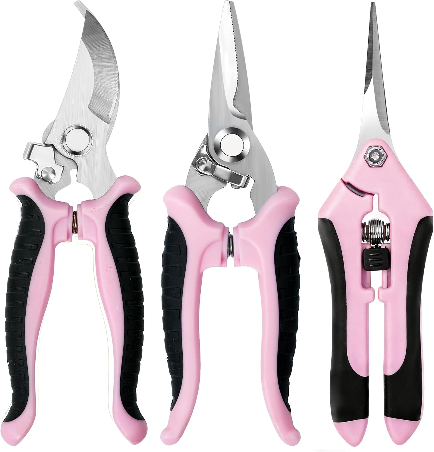 3 Pack Garden Pruning Shears Scissors Clippers Stainless Steel, Non-Slip Ergonomic Handle, Safety Lock