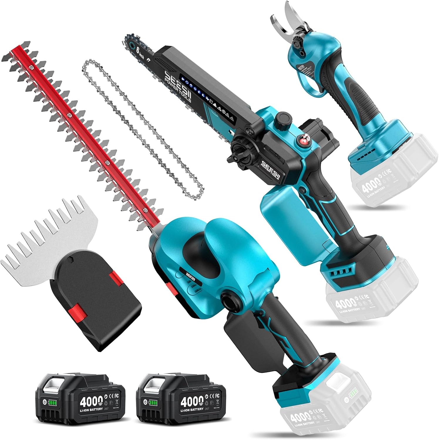 6-Inch Cordless Mini Chainsaw Handheld Electric Power Chain Saw with 2 Batteries for Tree Trimming and Wood Cutting