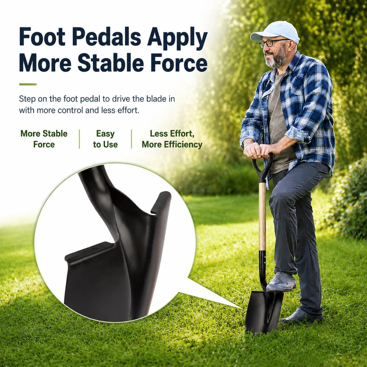 Round Shovel for Digging with D-Handle and Wooden Grip, 41 Inches