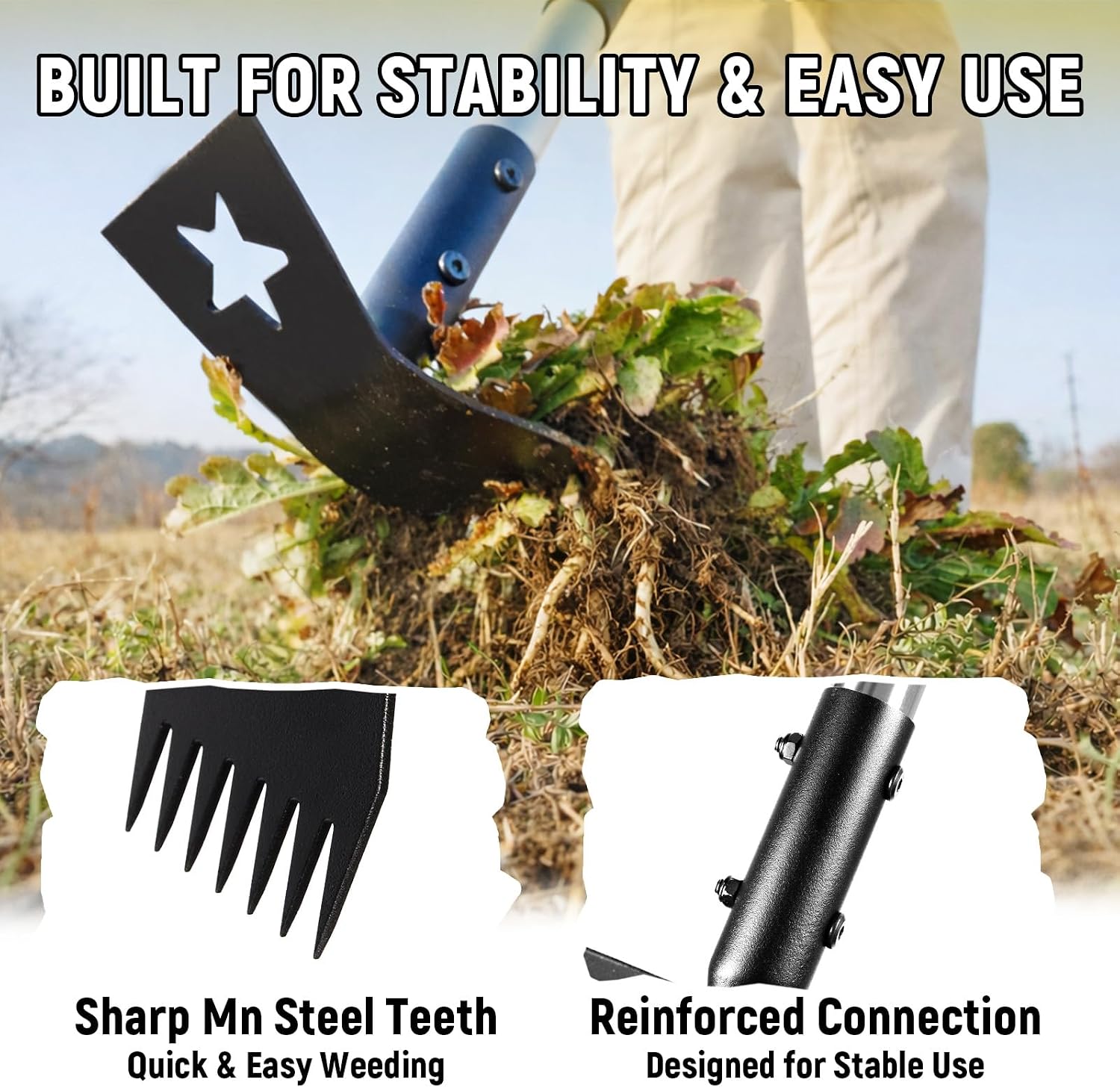 2-in-1 Weed Rake and Garden Hoe 68 Inch Long Handle Weed Puller Tool
