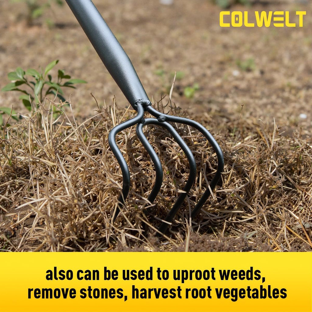 4 Tine Garden Cultivator Rake with Long Handle for Digging Loosening Weeding