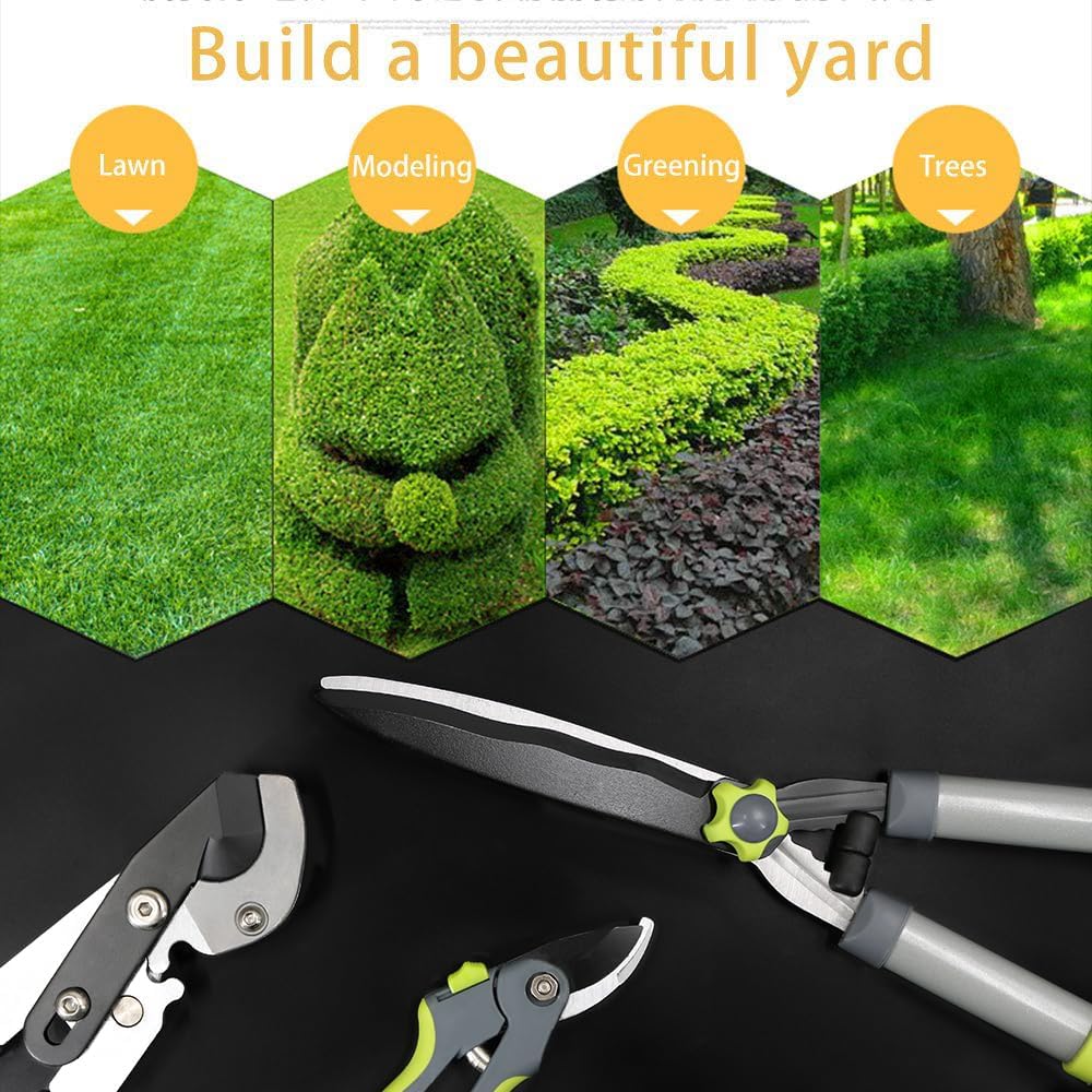 3PCS Garden Pruning Shears Lopper Set with Hedge Clippers and Bypass Pruner