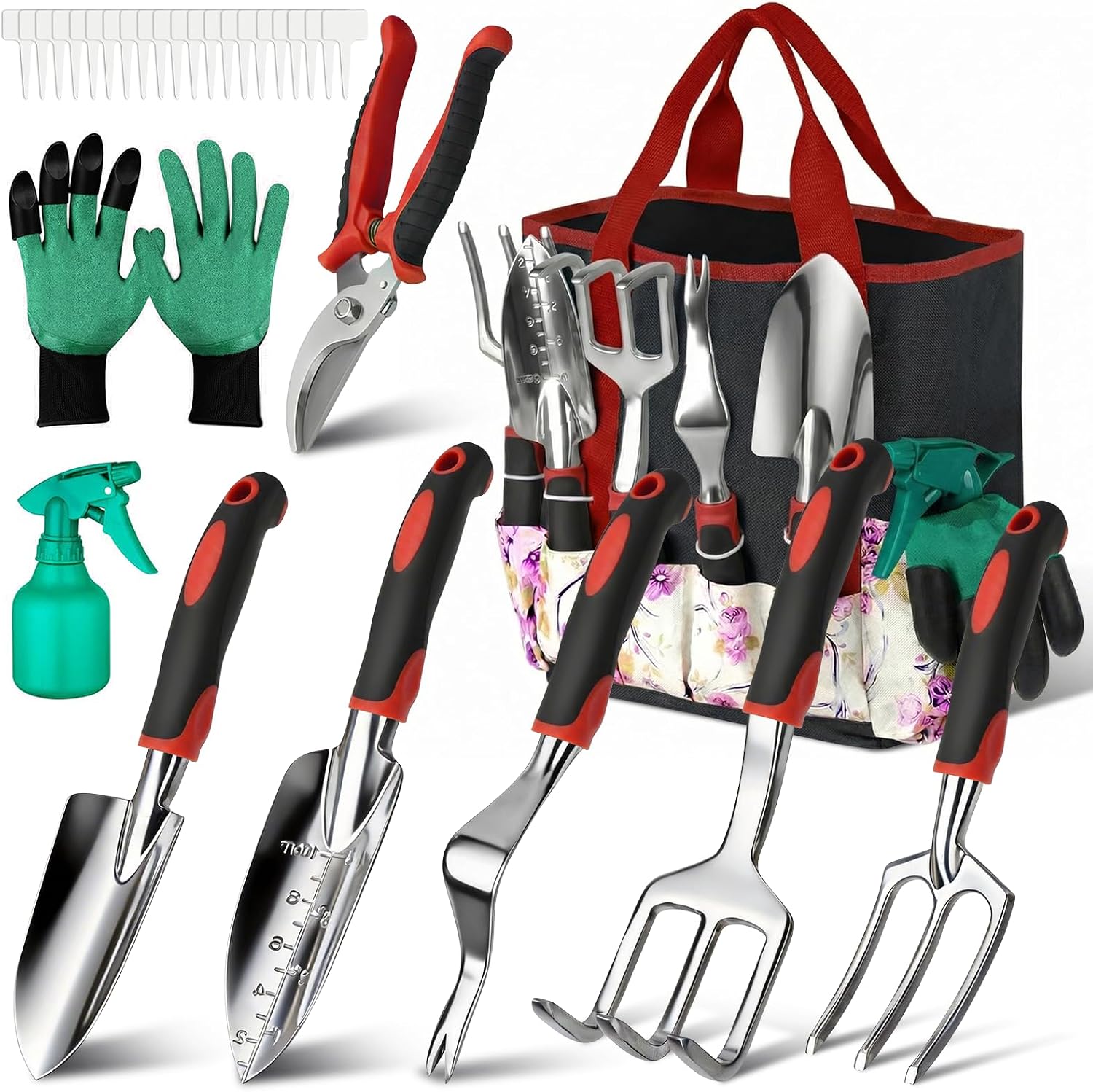30-Piece Stainless Steel Garden Tools Set with Tote Bag and Ergonomic Rubber Handles