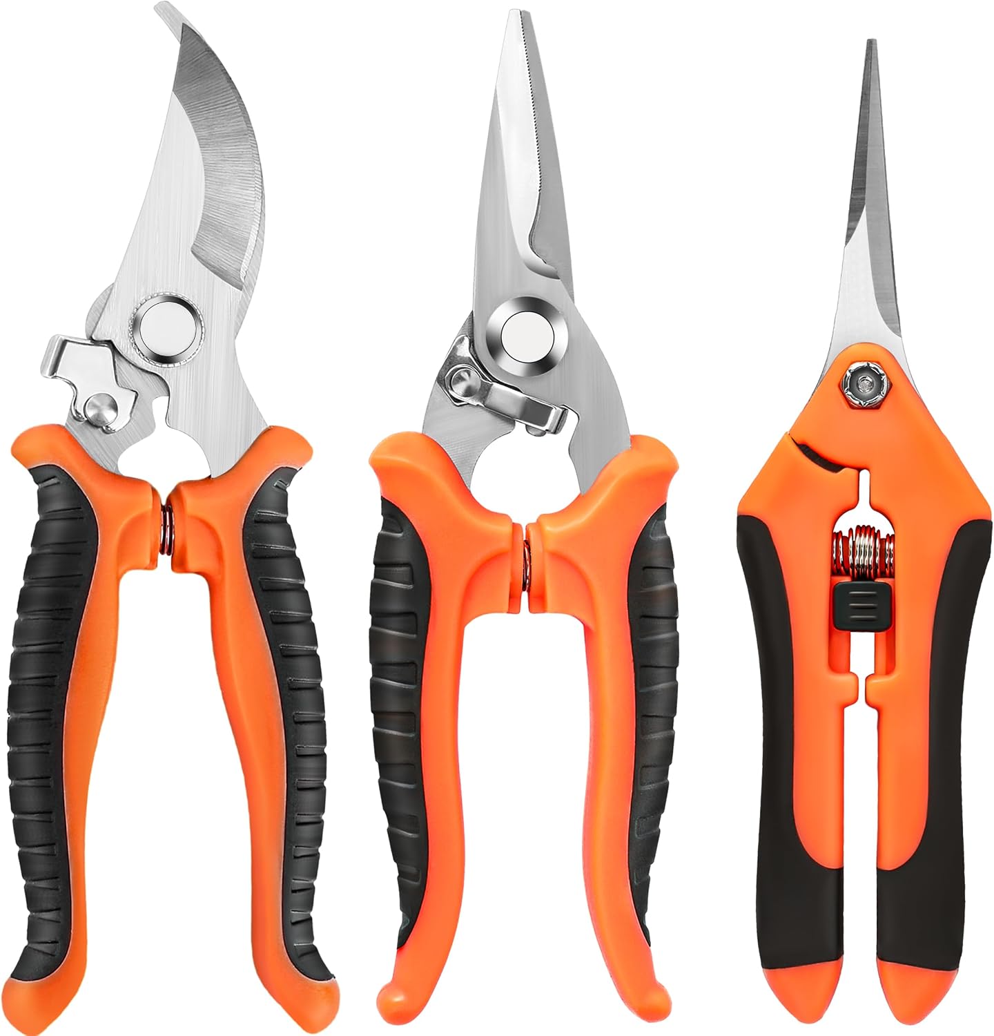 3 Pack Garden Pruning Shears Scissors Clippers Stainless Steel, Non-Slip Ergonomic Handle, Safety Lock