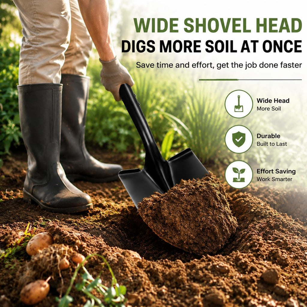 Round Shovel for Digging with D-Handle and Wooden Grip, 41 Inches