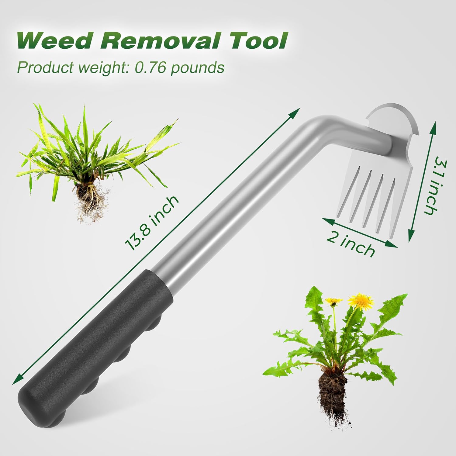 Weed Puller Tool 5-Tine Manganese Steel Hand Weeder with Ergonomic Grip