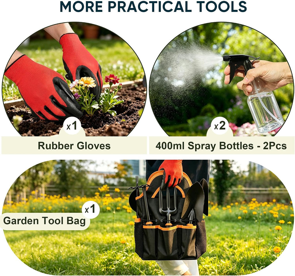 12 Pcs Garden Tool Set for Planting & Weeding, 1.4MM Thick Premium Steel, Ergonomic Contoured Grip, Indoor Outdoor Use