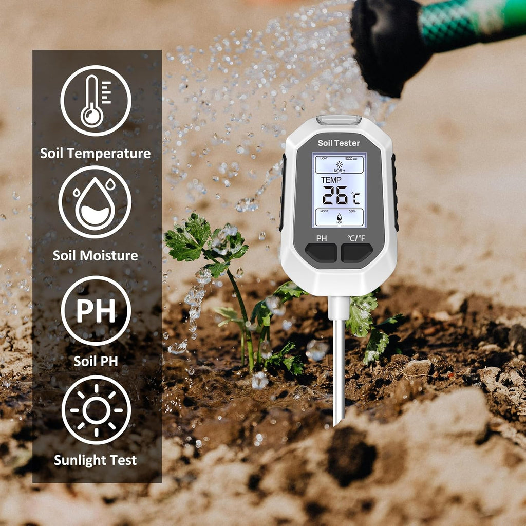 4-in-1 Soil Moisture Meter Digital Plant Tester with Backlight LCD Display