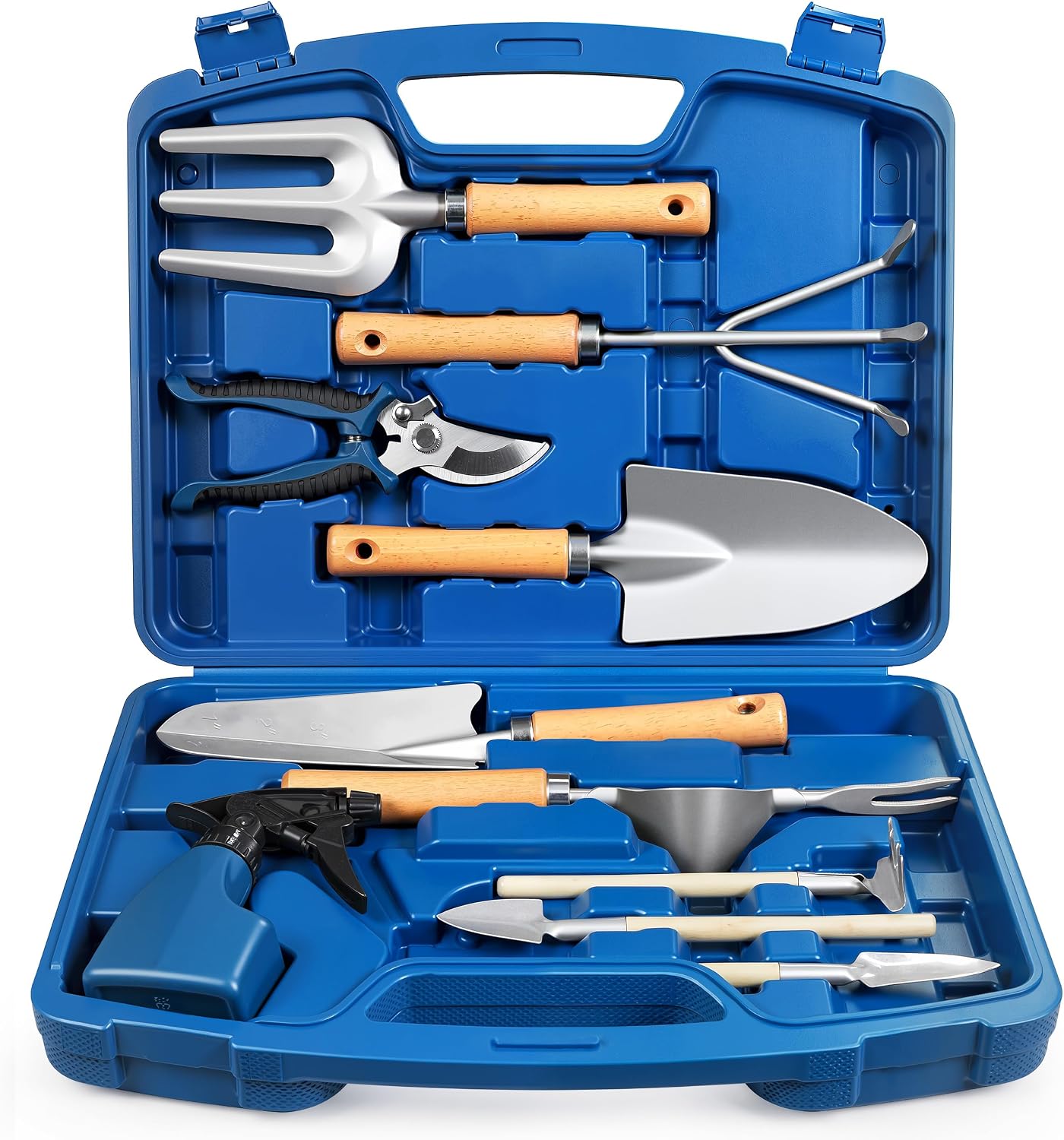 12-Piece Complete Garden Tool Set with Carrying Case, Floral Print Rust-Proof Trowel, Rake, Weeder and Pruner