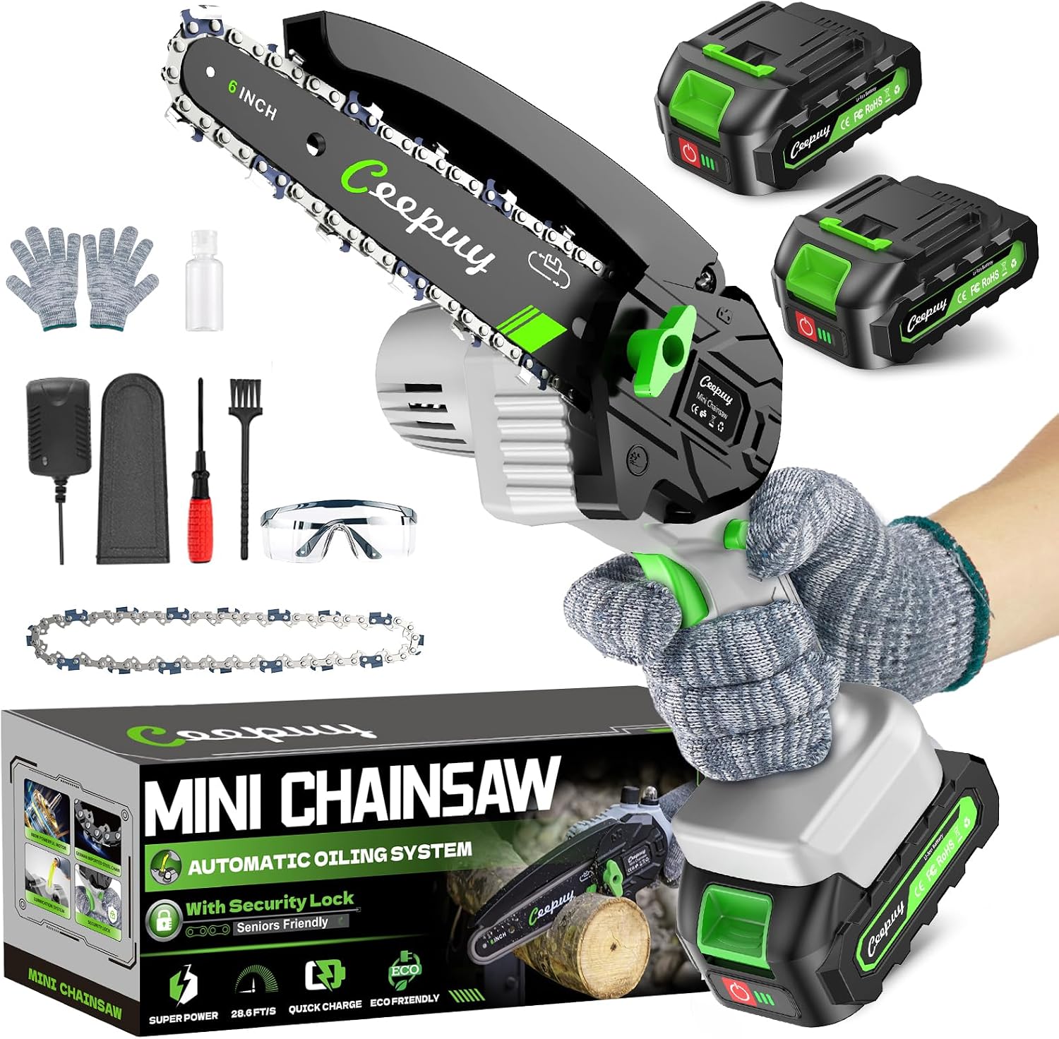 Mini Chainsaw Cordless 6 Inch Portable Electric Handheld Saw for Trees Branches