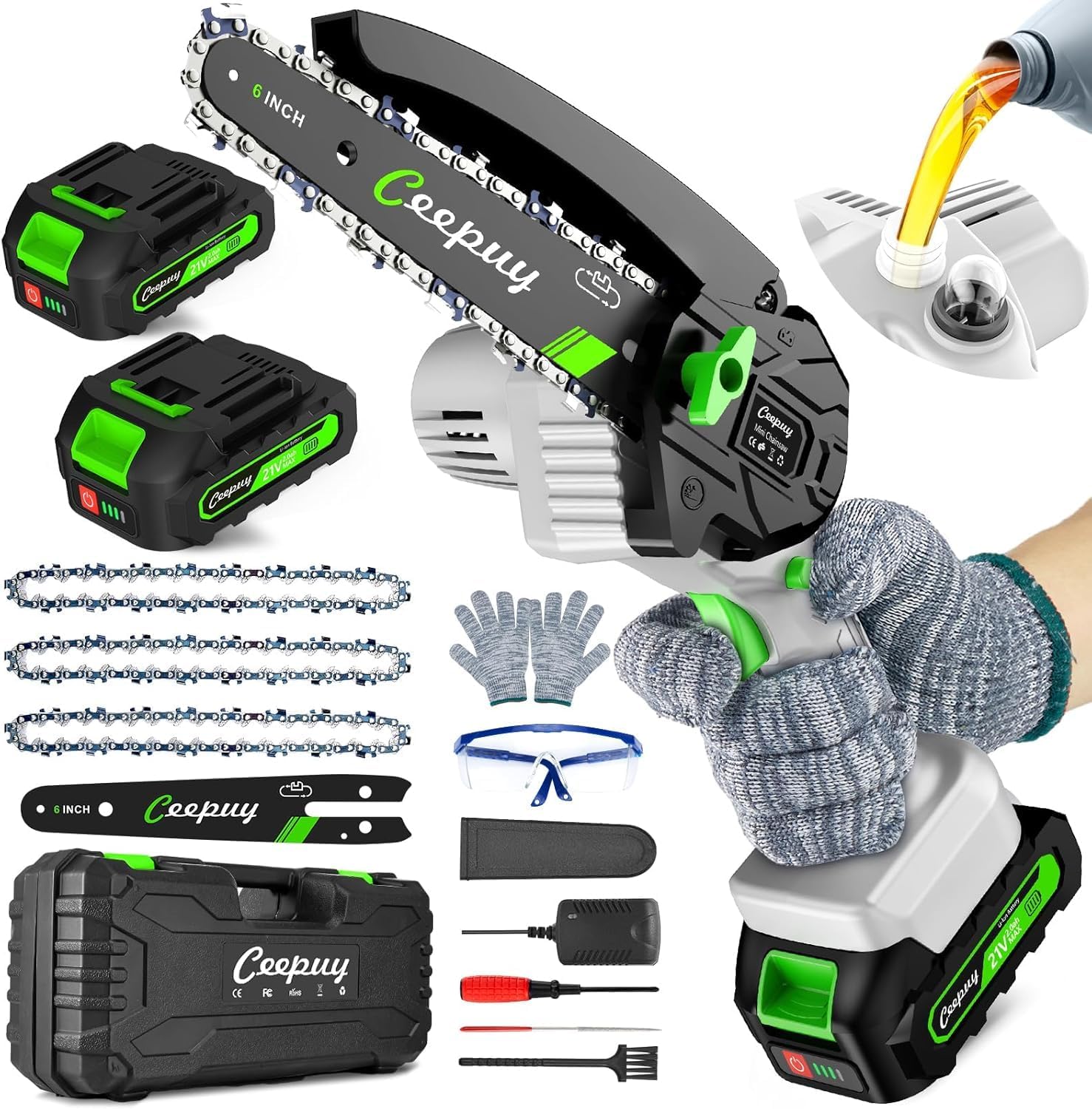 Mini Chainsaw Cordless 6 Inch Portable Electric Handheld Saw for Trees Branches