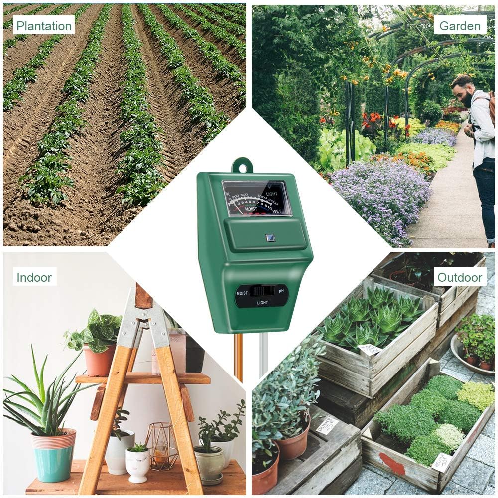 3-in-1 Soil Moisture Light pH Tester for Garden Lawn Farm Indoor Outdoor Use Green