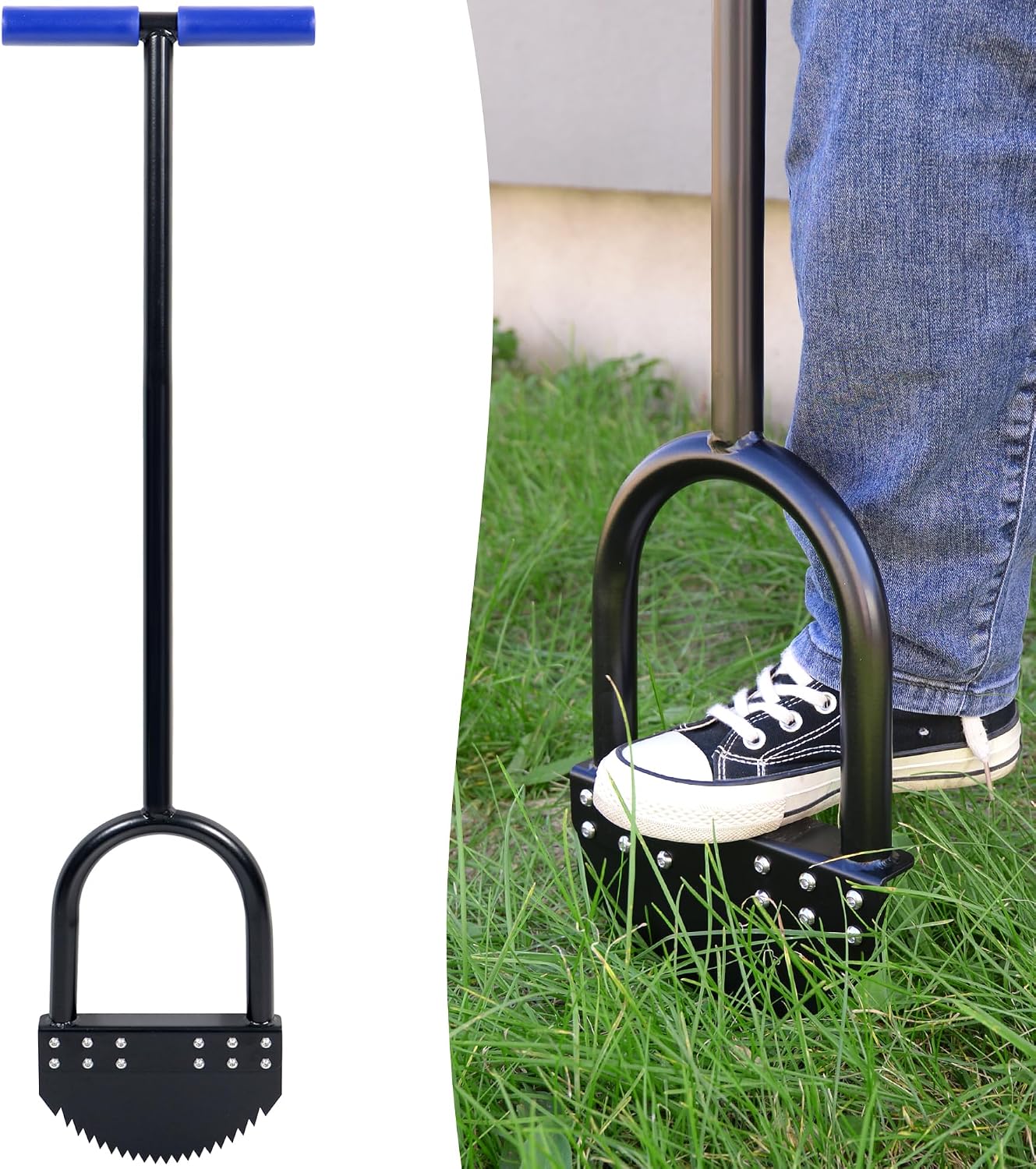 Half Moon Lawn Edger Tool with Serrated Spring Steel Blade and Wide Footplate