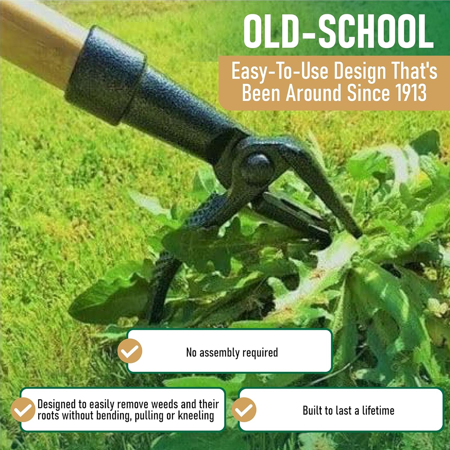 Stand Up Weed Puller Tool with 4-Claw Steel Head and Long Handle