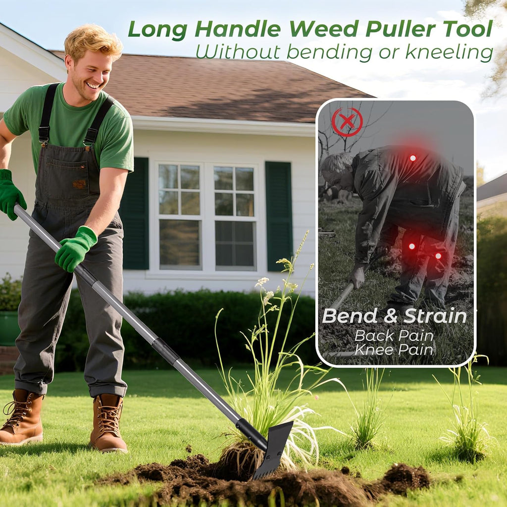 2-in-1 Weed Puller Tool and Garden Hoe with Long Handle Weed Rake