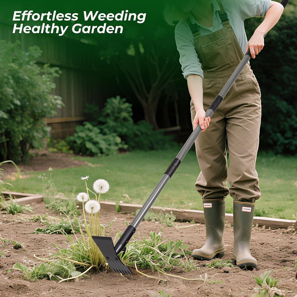 2-in-1 Weed Puller Tool and Garden Hoe with Long Handle Weed Rake