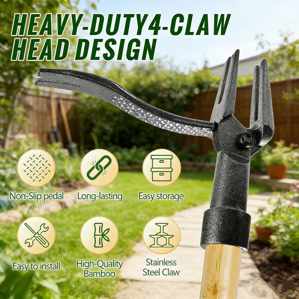 Stand-Up Weed Puller Tool with Long Handle 4-Claw Steel Head