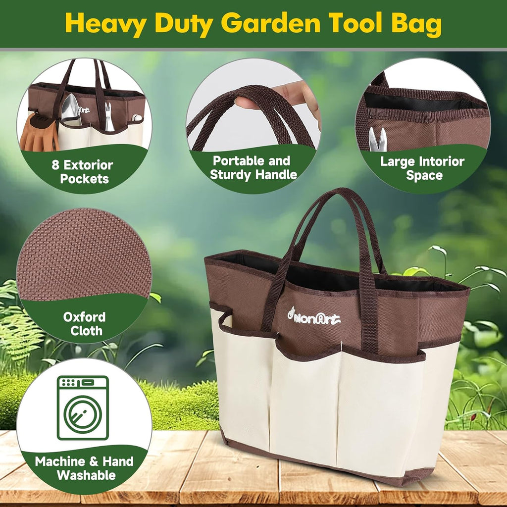 10-Piece Heavy Duty Aluminum Garden Tool Set with Tote Bag and Gloves