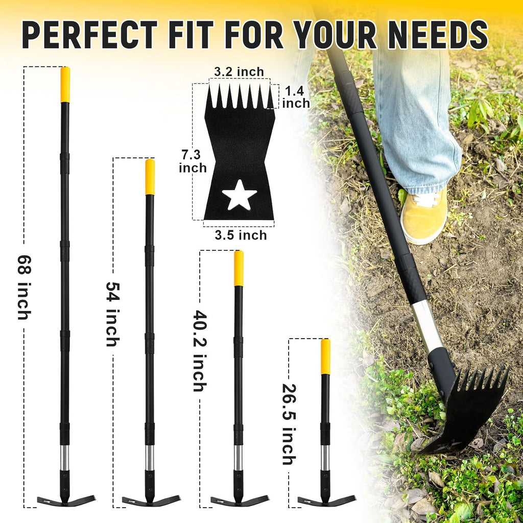 2-in-1 Weed Rake and Garden Hoe 68 Inch Long Handle Weed Puller Tool