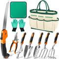 Garden Tool Set with Gloves Bag Pruner Saw Trowel Rake for Weeding Planting