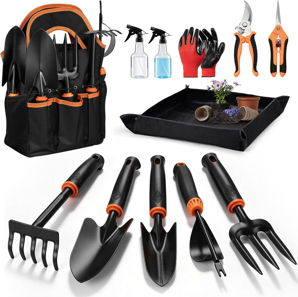12 Pcs Garden Tool Set for Planting & Weeding, 1.4MM Thick Premium Steel, Ergonomic Contoured Grip, Indoor Outdoor Use