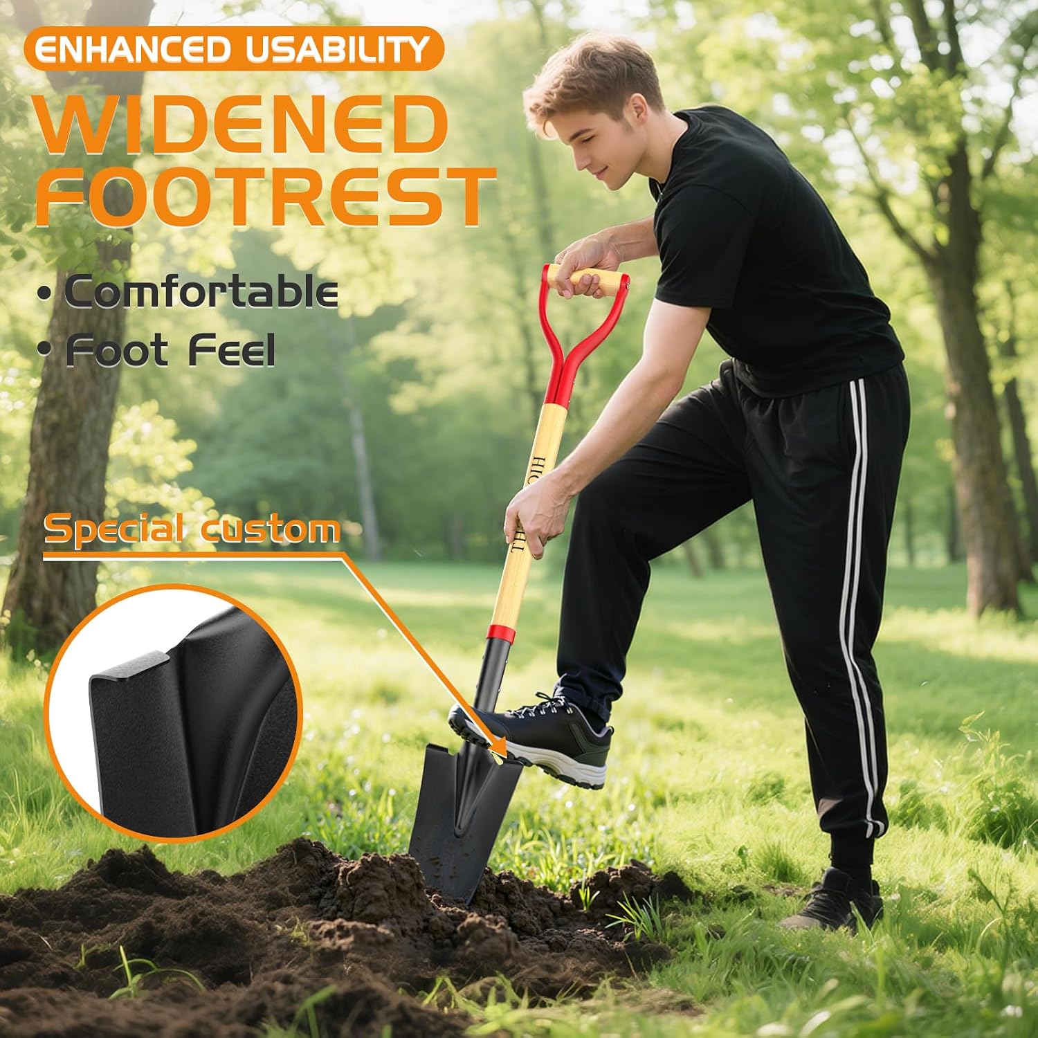 Spade Shovel 45 Inch D-Grip Steel Narrow Transplanting Drain Spade