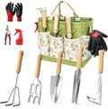 9-Piece Heavy Duty Garden Tool Set with Floral Tote Bag, Stainless Steel Hand Tools for Digging, Planting, Weeding and Pruning