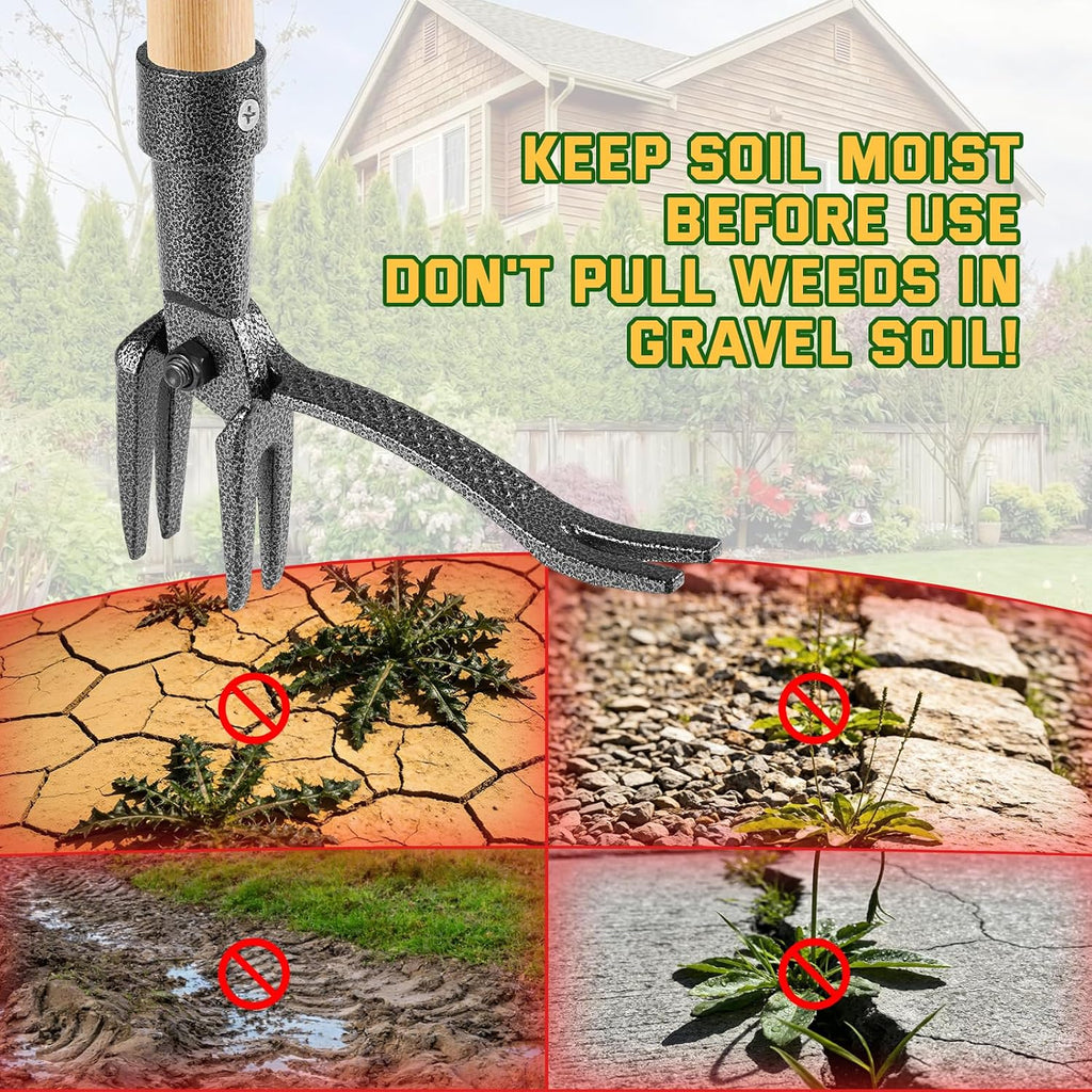 Stand-Up Weed Puller Tool with Long Handle 4-Claw Steel Head