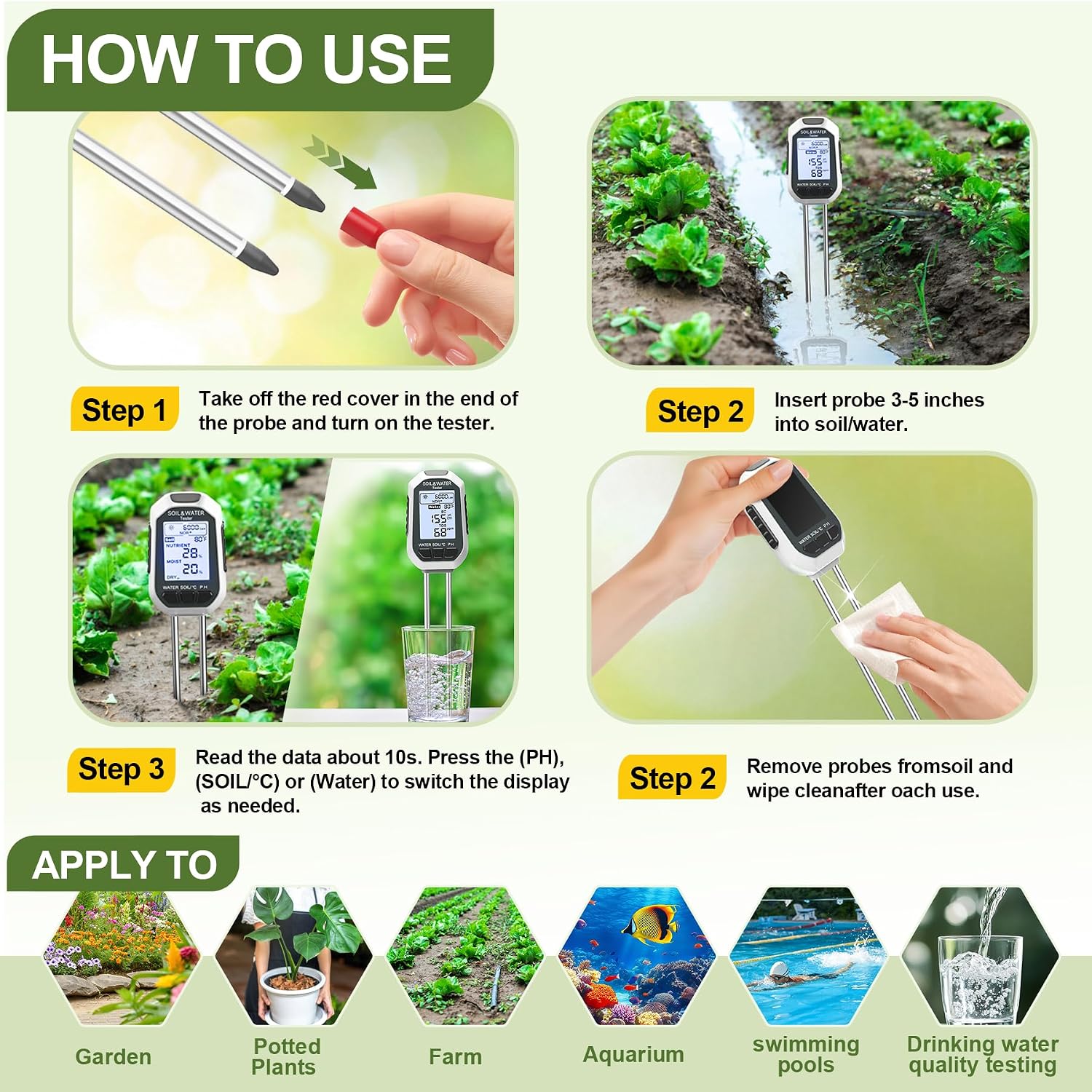 7-in-1 Digital Soil Tester with Backlit LCD for Indoor Outdoor Plants