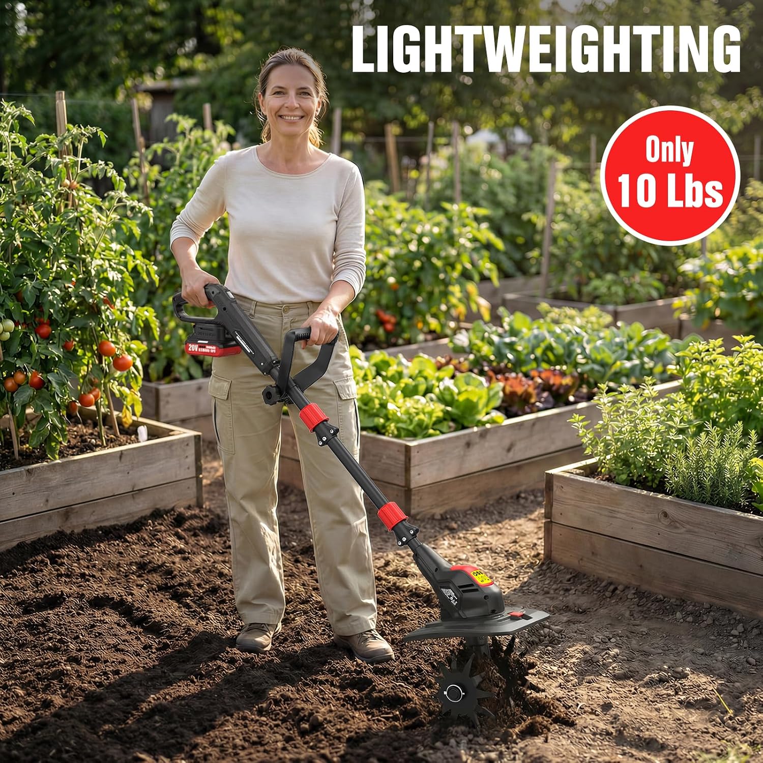 20V Cordless Tiller Cultivator Electric Hand Tiller for Garden and Yard