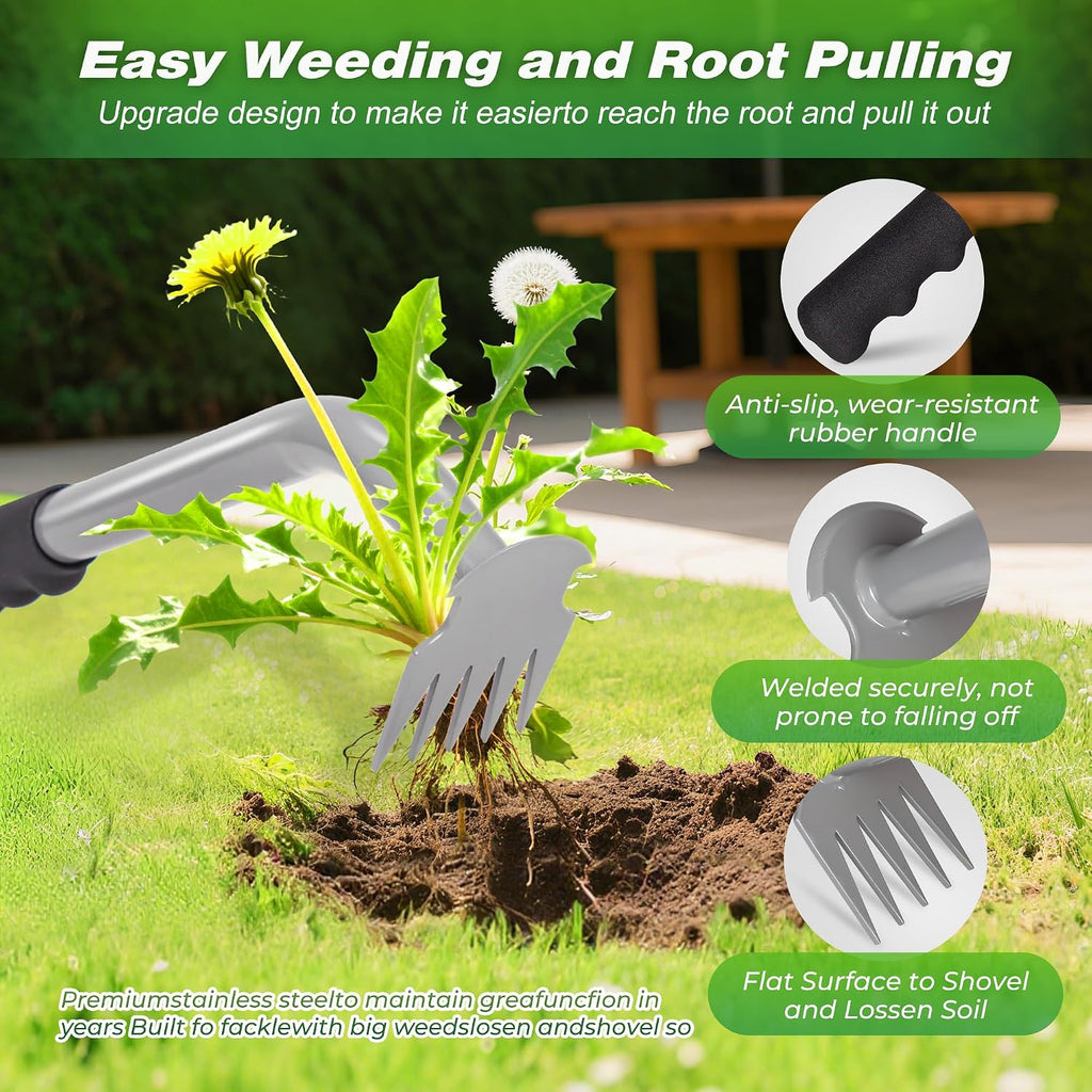 Weed Puller Tool 5-Tine Manganese Steel Hand Weeder with Ergonomic Grip