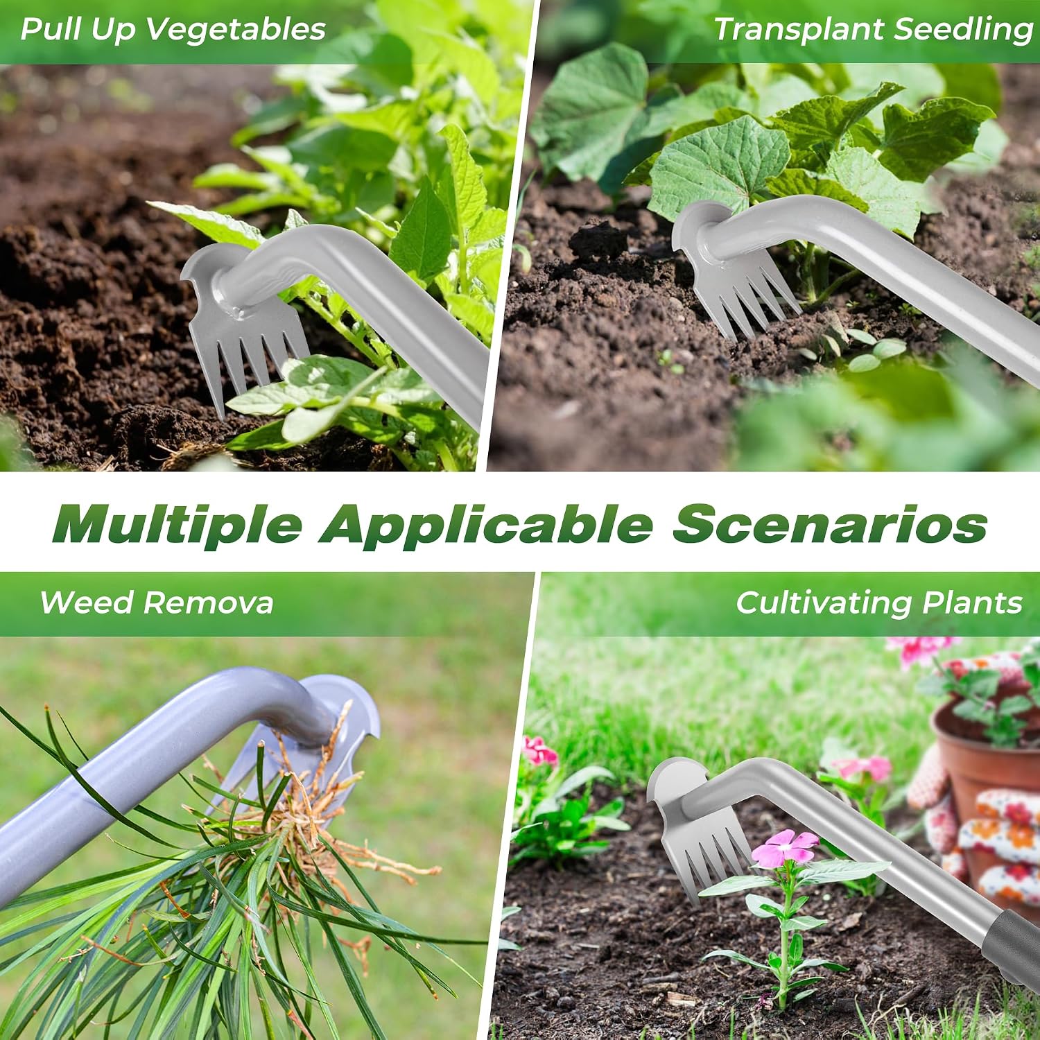 Weed Puller Tool 5-Tine Manganese Steel Hand Weeder with Ergonomic Grip
