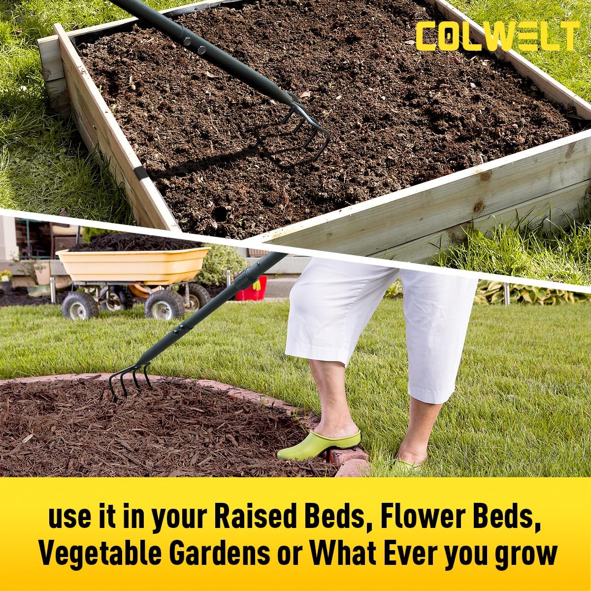 4 Tine Garden Cultivator Rake with Long Handle for Digging Loosening Weeding