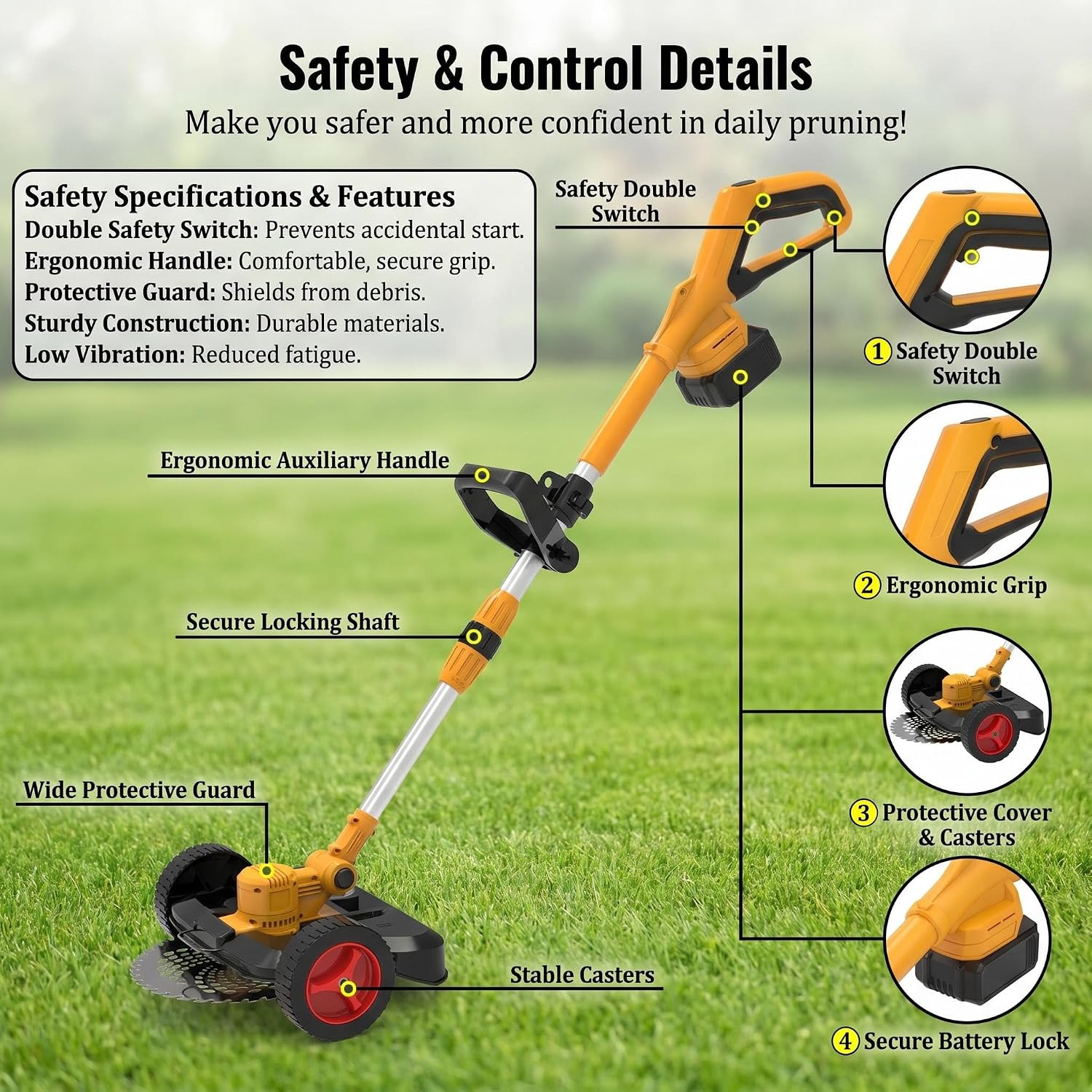 Cordless Weed Wacker with Wheels, 5-in-1 Electric String Trimmer, Battery Powered Weed Eater with 2 Batteries, Foldable Height Adjustable Lightweight Edger Lawn Tool