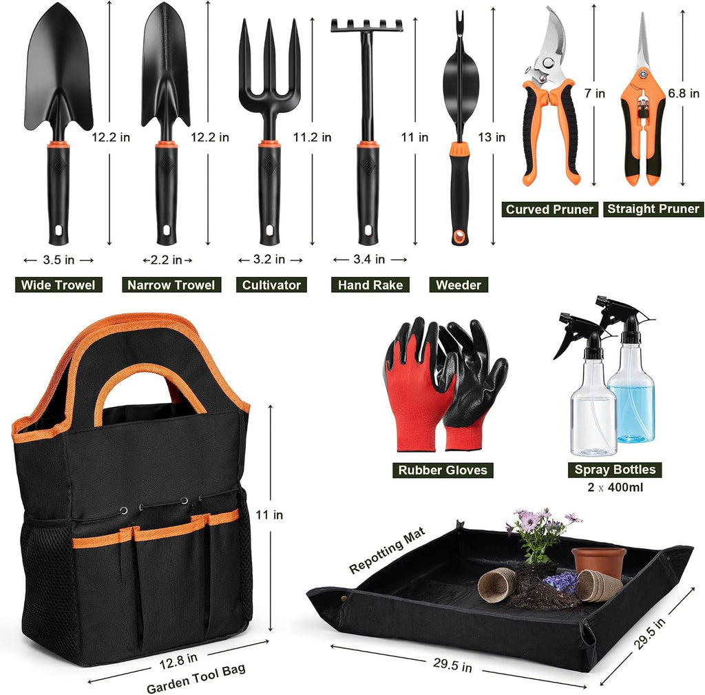 12 Pcs Garden Tool Set for Planting & Weeding, 1.4MM Thick Premium Steel, Ergonomic Contoured Grip, Indoor Outdoor Use