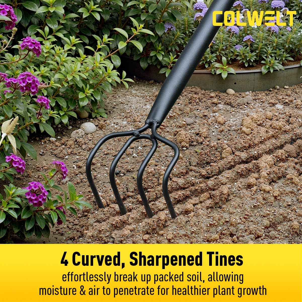 4 Tine Garden Cultivator Rake with Long Handle for Digging Loosening Weeding