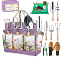 9-Piece Garden Tool Set Stainless Steel Hand Tools with Floral Tote Bag