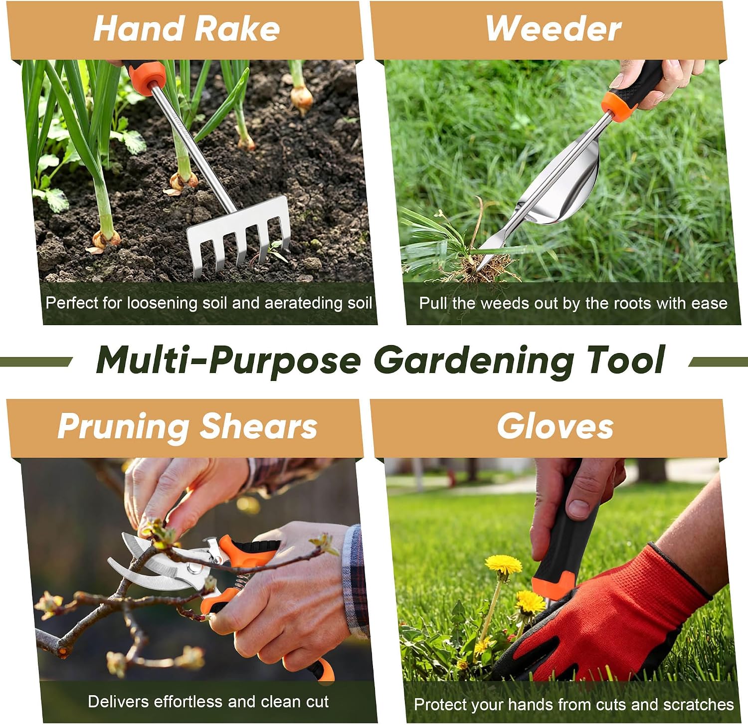 8 Pcs Stainless Steel Heavy Duty Garden Tool Set with Ergonomic Grip
