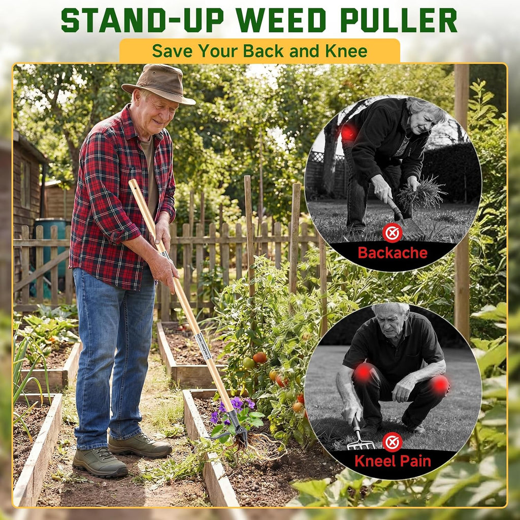 Stand-Up Weed Puller Tool with Long Handle 4-Claw Steel Head