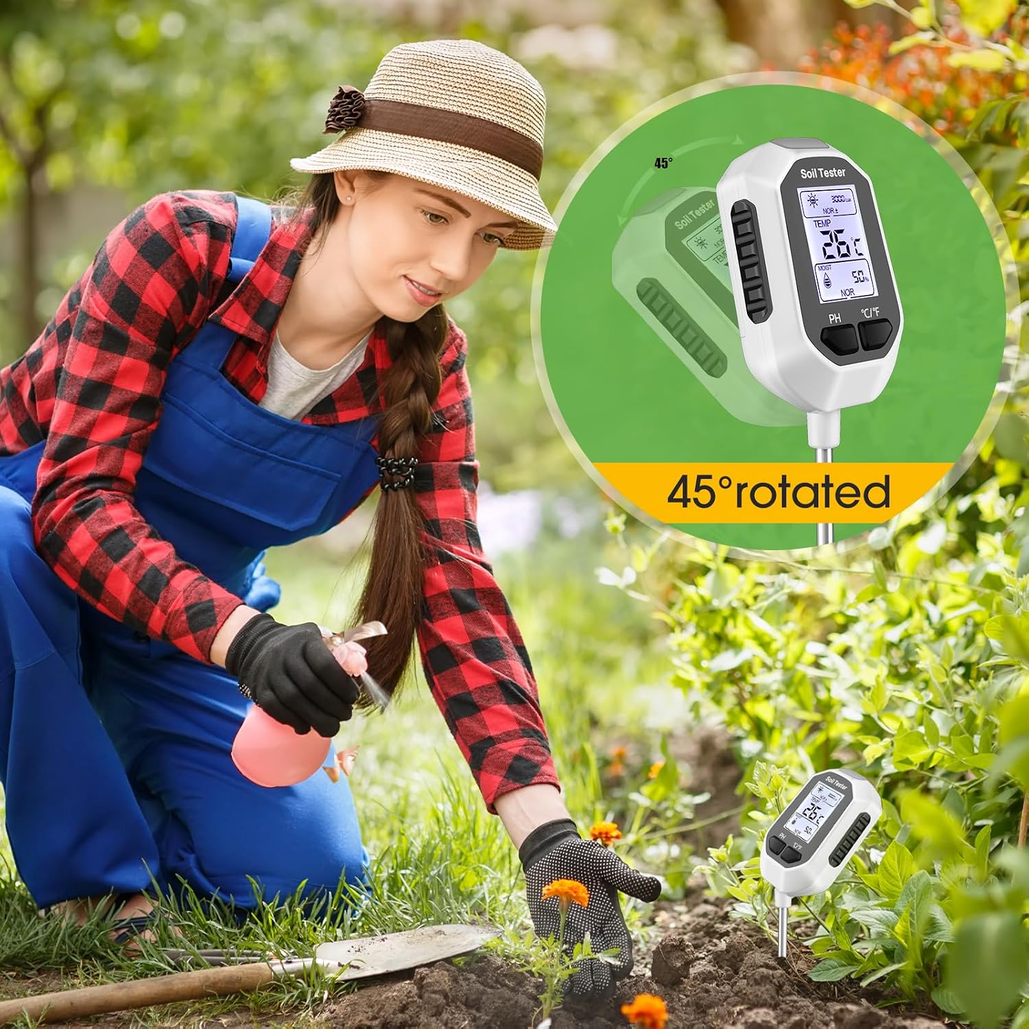 4-in-1 Soil Moisture Meter Digital Plant Tester with Backlight LCD Display