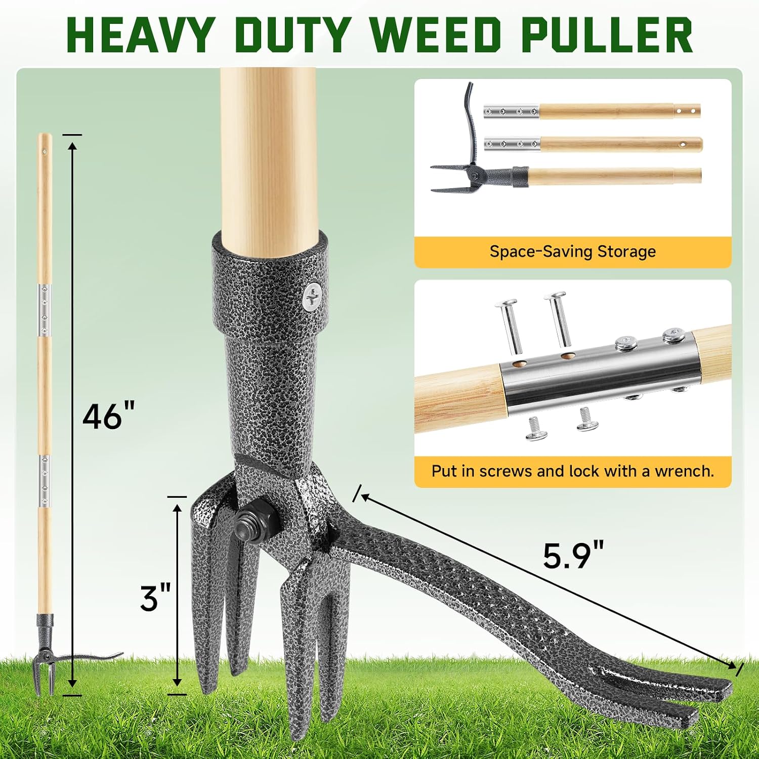 Stand-Up Weed Puller Tool with Long Handle 4-Claw Steel Head