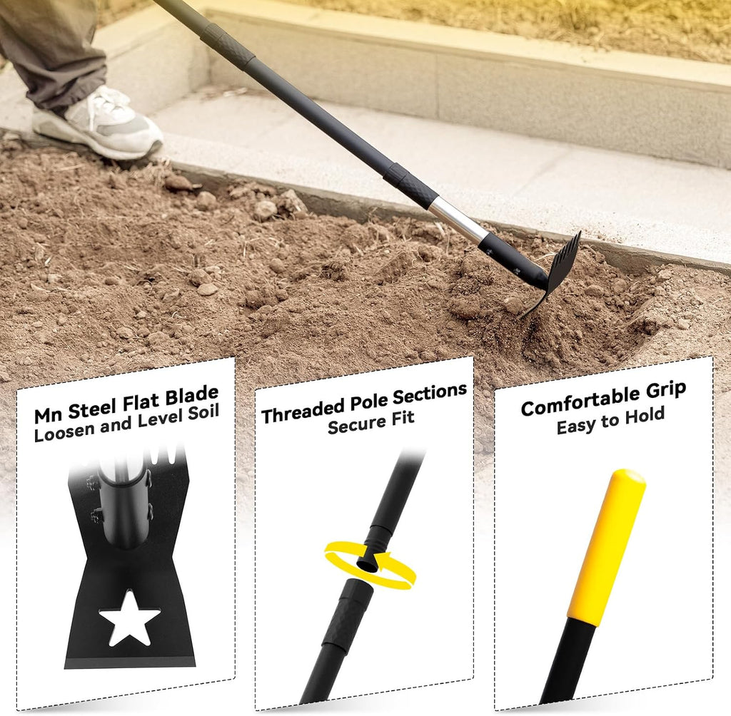 2-in-1 Weed Rake and Garden Hoe 68 Inch Long Handle Weed Puller Tool