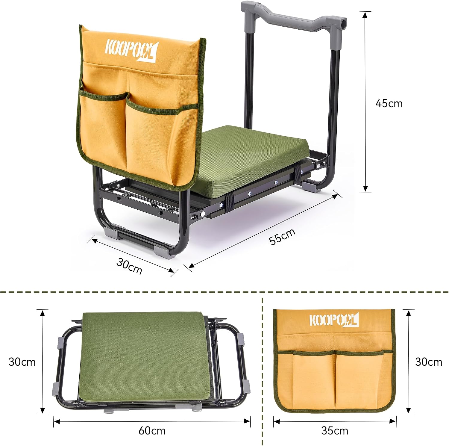 Foldable Garden Kneeler and Seat with EVA Pad and Tool Pouches
