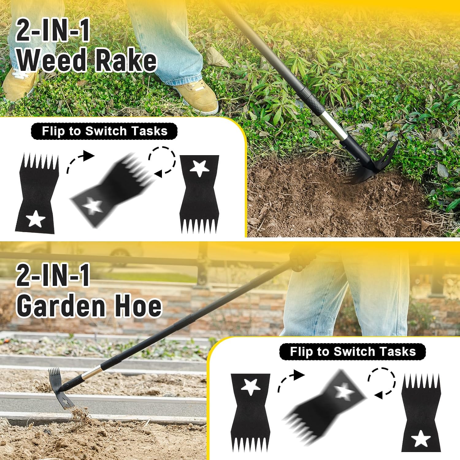 2-in-1 Weed Rake and Garden Hoe 68 Inch Long Handle Weed Puller Tool