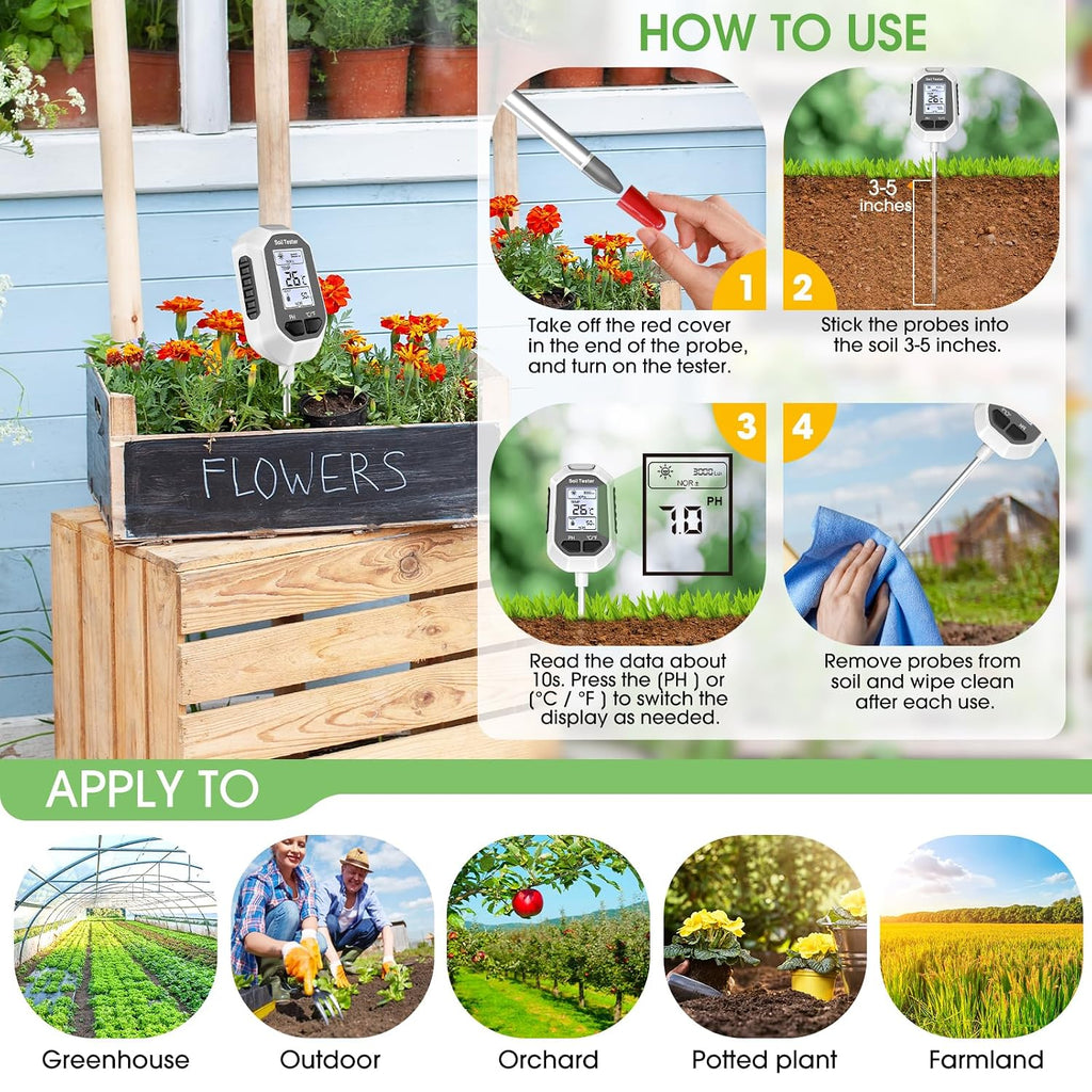 4-in-1 Soil Moisture Meter Digital Plant Tester with Backlight LCD Display