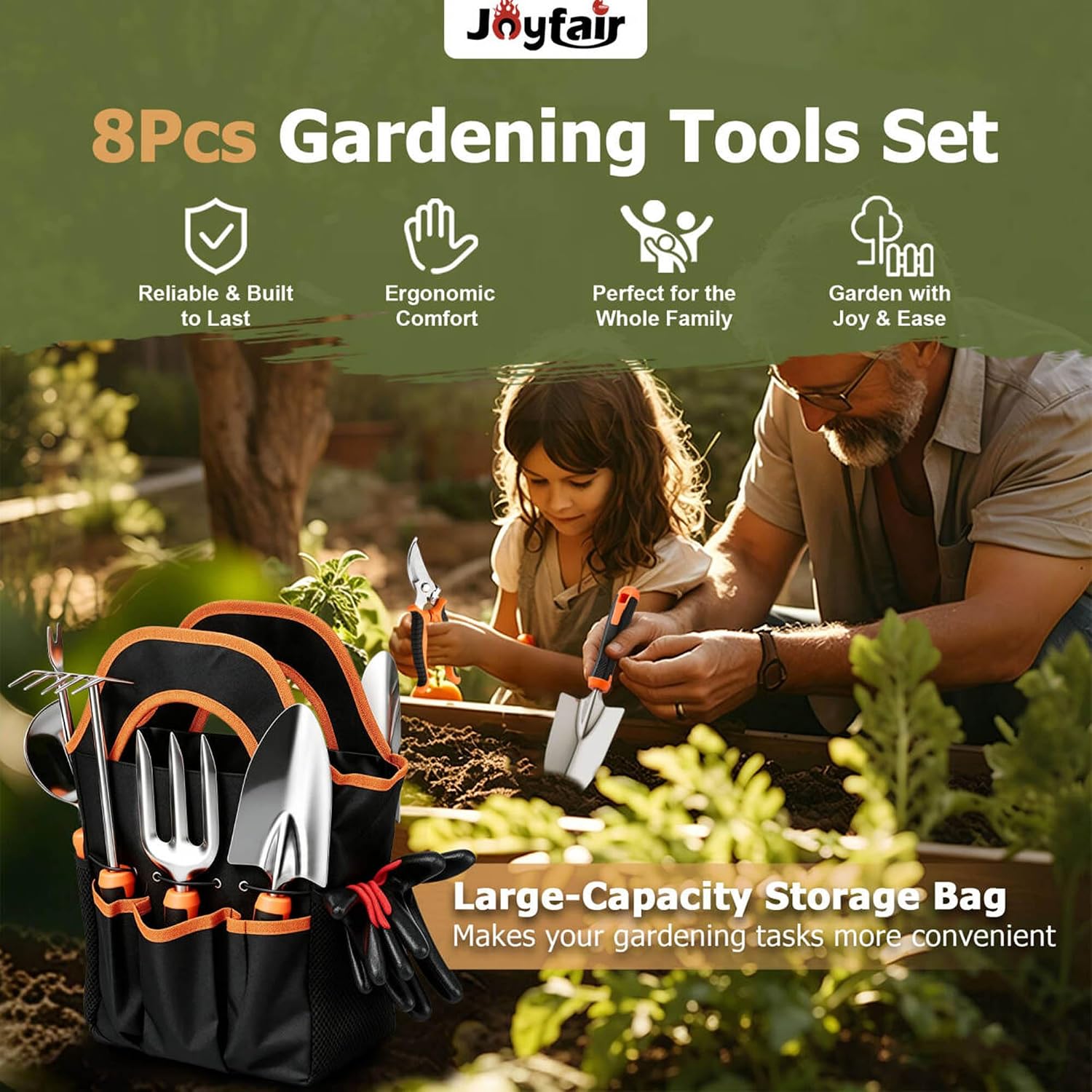 8 Pcs Stainless Steel Heavy Duty Garden Tool Set with Ergonomic Grip