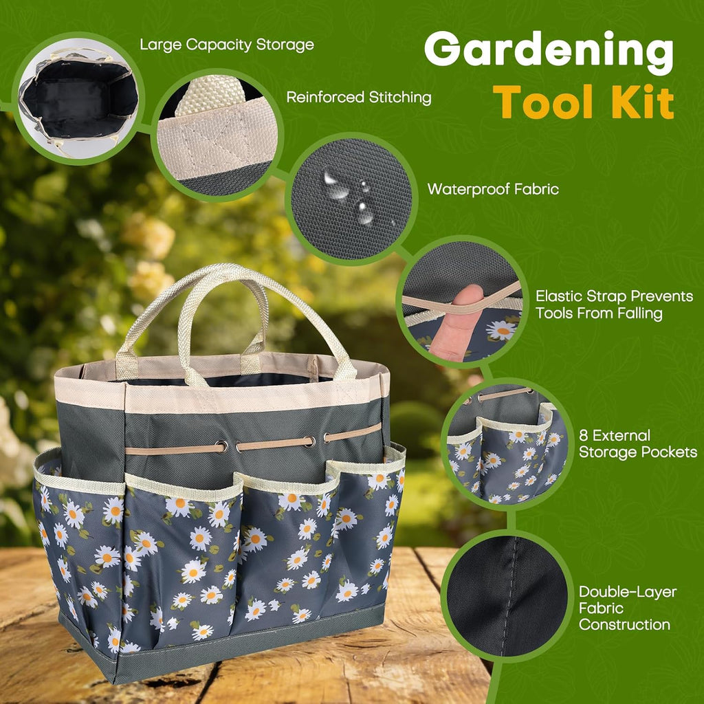 62-Piece Heavy-Duty Garden Tool Set, Complete Garden Tool Kit with Stainless Steel Shovel, Repotting Mat, Pruning Shear and Durable Gardening Tool Bag
