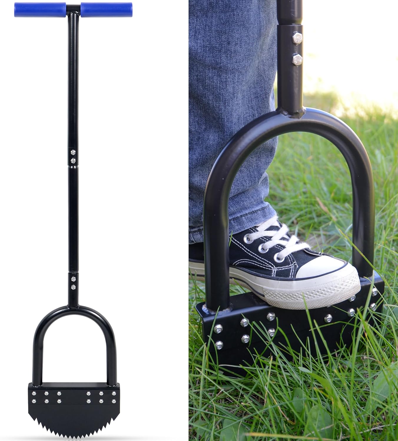 Half Moon Lawn Edger Tool with Serrated Spring Steel Blade and Wide Footplate