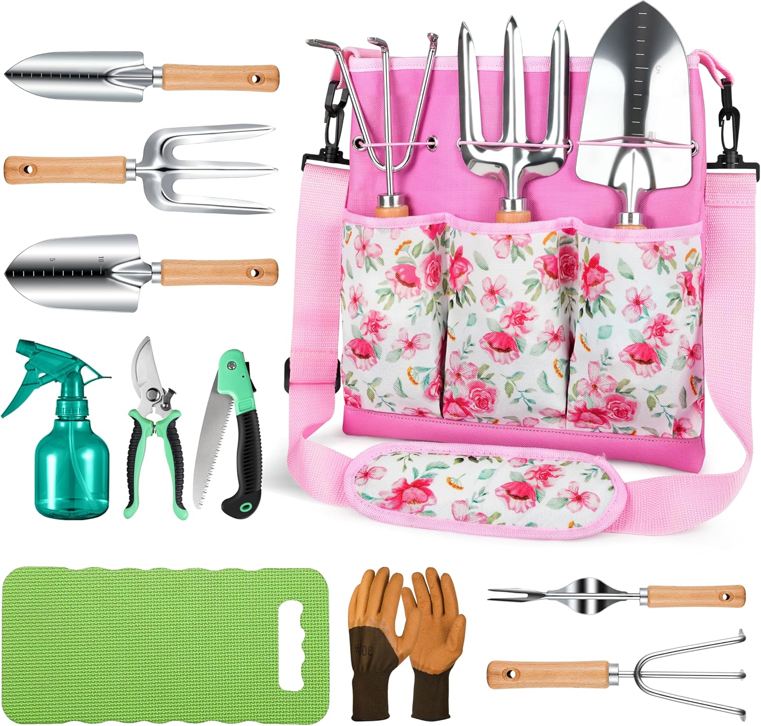 11-Piece Gardening Tool Set with Ergonomic Crossbody Bag for Women Men
