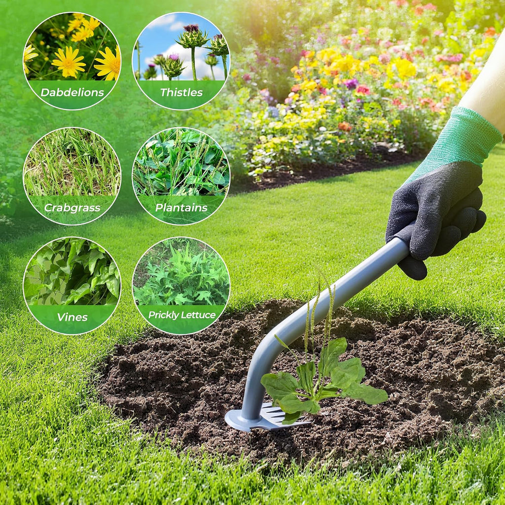 Weed Puller Tool 5-Tine Manganese Steel Hand Weeder with Ergonomic Grip